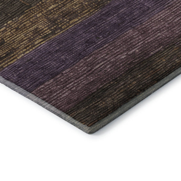 HomeRoots 8' X 8' Brown Plum Gold Striped Round Rug - Washable, UV Protected, Soft, Durable & Stylish Décor 694469