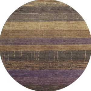HomeRoots 8' X 8' Brown Plum Gold Striped Round Rug - Washable, UV Protected, Soft, Durable & Stylish Décor 694469