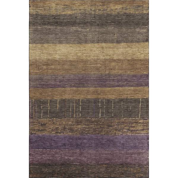 HomeRoots 9' X 12' Premium Brown Plum Gold Striped Area Rug - Durable, Washable, UV Protected for Homes 694471