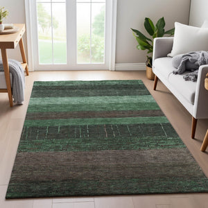 HomeRoots 5' X 8' Washable Striped Area Rug in Green and Taupe - UV Protected, Durable & Easy to Clean! 694474