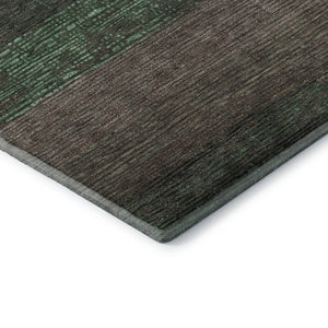 HomeRoots 8' X 8' Washable Green & Taupe Striped Round Rug with UV Protection for Stylish, High-Traffic Areas 694475