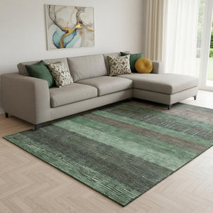 HomeRoots 8' Green and Taupe Striped Washable Area Rug with UV Protection - Perfect for Kids and Pets, Easy Care! 694476