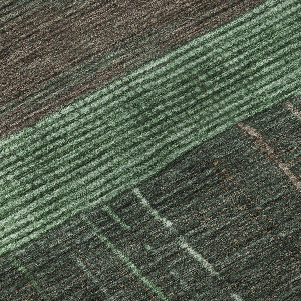 HomeRoots 9' X 12' Green & Taupe Striped Washable Area Rug with UV Protection for Stylish & Durable Living Spaces 694477