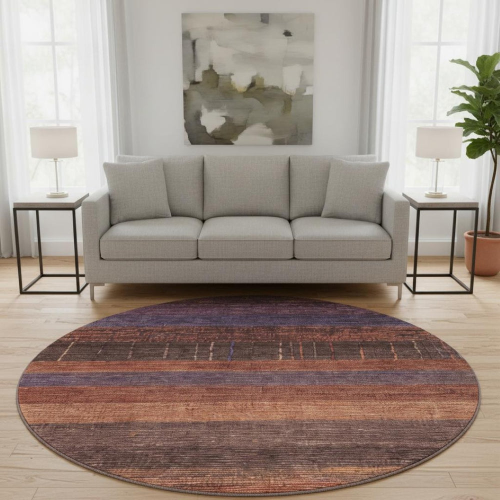 HomeRoots 8' X 8' Washable Round Rug in Rust, Eggplant & Terra Cotta – UV Protection for Stylish Spaces! 694481
