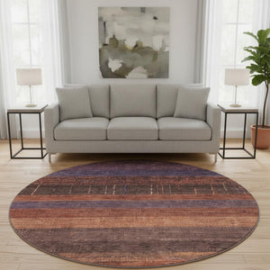 HomeRoots 8' X 8' Washable Round Rug in Rust, Eggplant & Terra Cotta – UV Protection for Stylish Spaces! 694481
