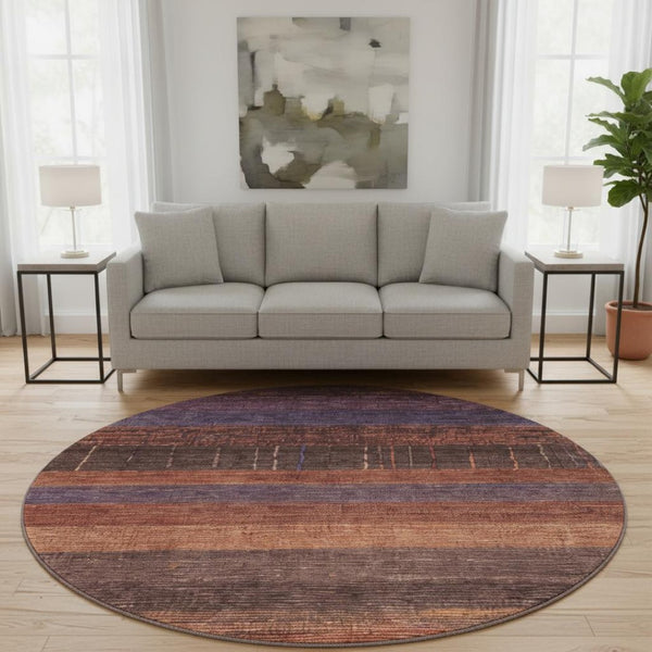 HomeRoots 8' X 8' Washable Round Rug in Rust, Eggplant & Terra Cotta – UV Protection for Stylish Spaces! 694481