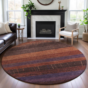HomeRoots 8' X 8' Washable Round Rug in Rust, Eggplant & Terra Cotta – UV Protection for Stylish Spaces! 694481