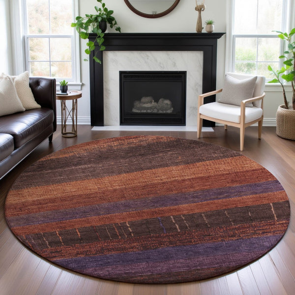 HomeRoots 8' X 8' Washable Round Rug in Rust, Eggplant & Terra Cotta – UV Protection for Stylish Spaces! 694481