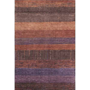 HomeRoots 9' X 12' Washable Striped Area Rug - Rust, Eggplant & Terra Cotta with UV Protection for Busy Homes 694483
