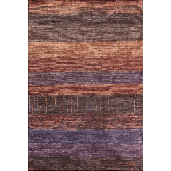 HomeRoots 9' X 12' Washable Striped Area Rug - Rust, Eggplant & Terra Cotta with UV Protection for Busy Homes 694483