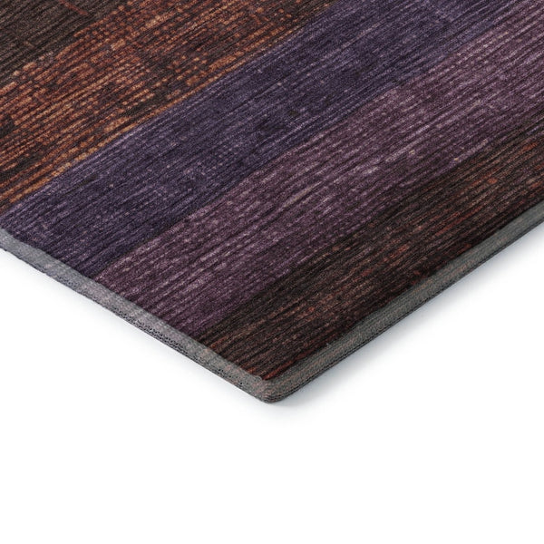 HomeRoots 9' X 12' Washable Striped Area Rug - Rust, Eggplant & Terra Cotta with UV Protection for Busy Homes 694483