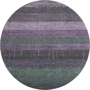 HomeRoots 8' X 8' Striped Round Rug in Vibrant Purple & Olive Green – Washable, UV-Protected, Non-Slip Design 694487