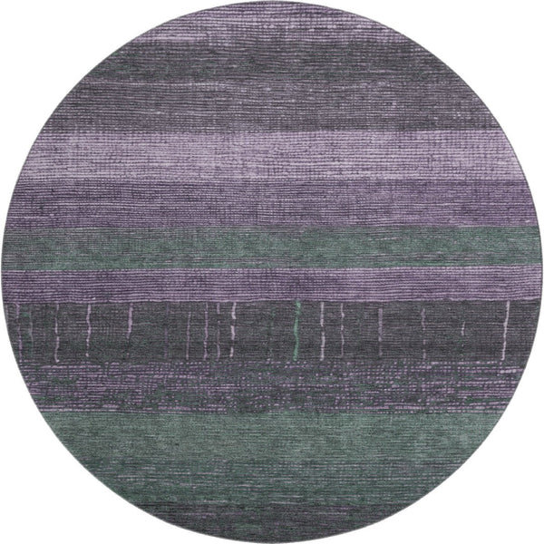 HomeRoots 8' X 8' Striped Round Rug in Vibrant Purple & Olive Green – Washable, UV-Protected, Non-Slip Design 694487