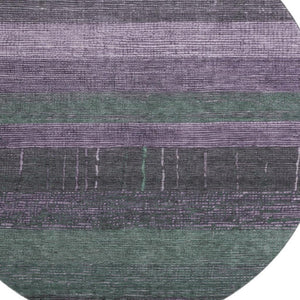 HomeRoots 8' X 8' Striped Round Rug in Vibrant Purple & Olive Green – Washable, UV-Protected, Non-Slip Design 694487