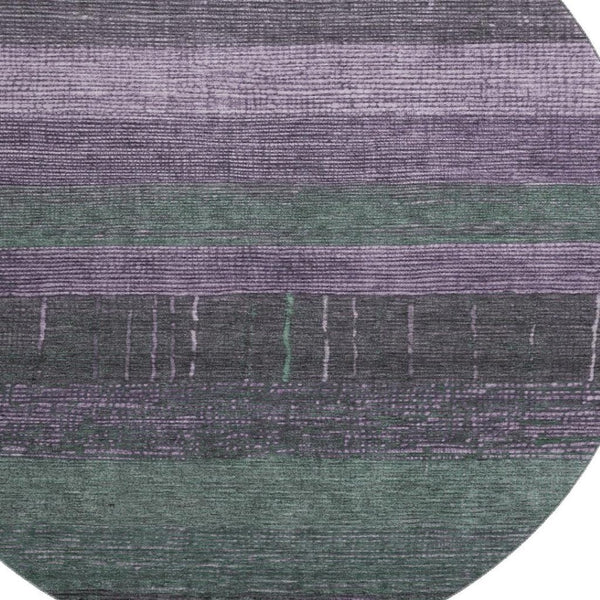 HomeRoots 8' X 8' Striped Round Rug in Vibrant Purple & Olive Green – Washable, UV-Protected, Non-Slip Design 694487