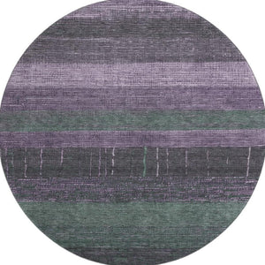 HomeRoots 8' X 8' Striped Round Rug in Vibrant Purple & Olive Green – Washable, UV-Protected, Non-Slip Design 694487
