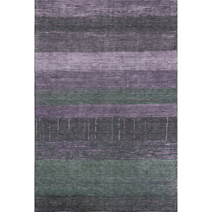 HomeRoots 8' Bold Purple & Olive Green Striped Washable Area Rug - Durable, UV-Protected, Easy-Care Design 694488