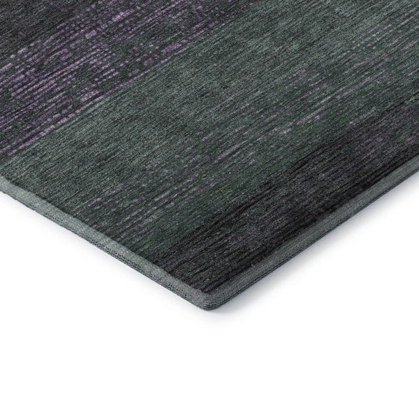 HomeRoots 8' Bold Purple & Olive Green Striped Washable Area Rug - Durable, UV-Protected, Easy-Care Design 694488