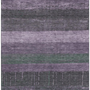 HomeRoots 8' Bold Purple & Olive Green Striped Washable Area Rug - Durable, UV-Protected, Easy-Care Design 694488