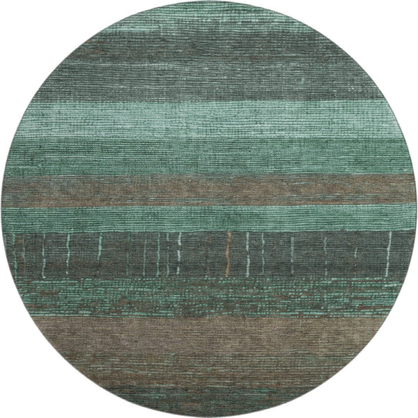 HomeRoots 8' X 8' Striped Round Rug in Teal, Taupe & Sage – Washable, UV-Protected, Durable for Active Homes 694493