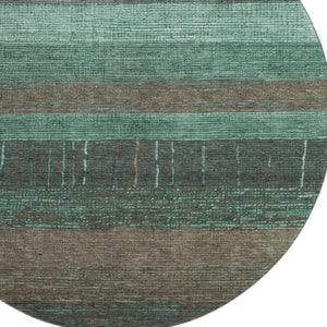 HomeRoots 8' X 8' Striped Round Rug in Teal, Taupe & Sage – Washable, UV-Protected, Durable for Active Homes 694493