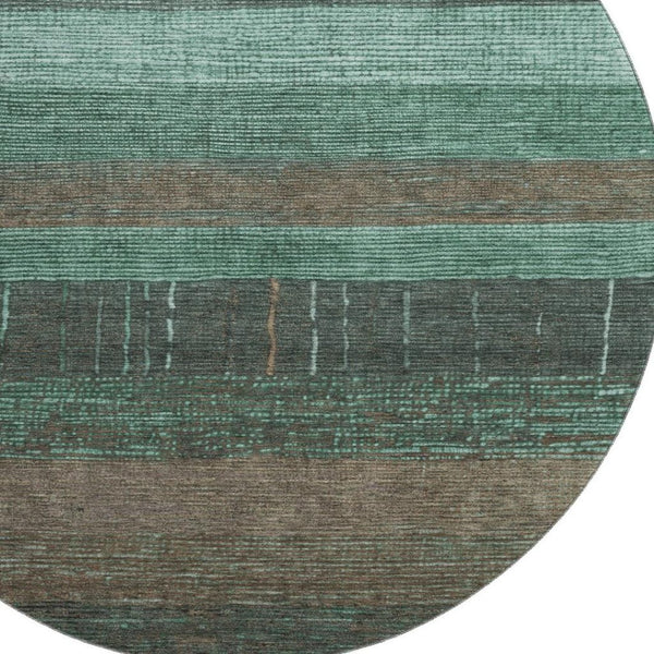 HomeRoots 8' X 8' Striped Round Rug in Teal, Taupe & Sage – Washable, UV-Protected, Durable for Active Homes 694493
