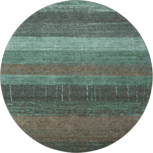 HomeRoots 8' X 8' Striped Round Rug in Teal, Taupe & Sage – Washable, UV-Protected, Durable for Active Homes 694493