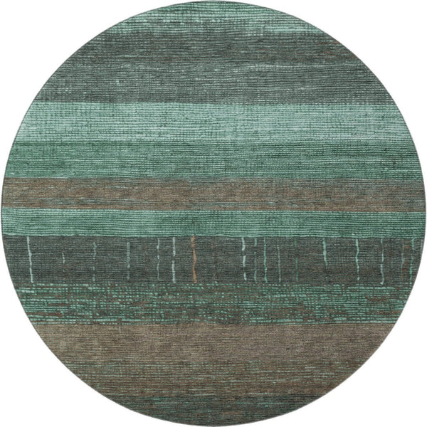 HomeRoots 8' X 8' Striped Round Rug in Teal, Taupe & Sage – Washable, UV-Protected, Durable for Active Homes 694493