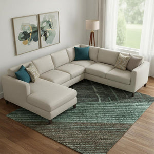 HomeRoots 9' X 12' Teal, Taupe & Sage Striped Washable Area Rug - UV Protected, Durable & Easy Care Design 694495