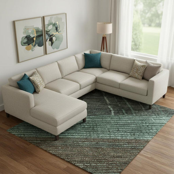 HomeRoots 9' X 12' Teal, Taupe & Sage Striped Washable Area Rug - UV Protected, Durable & Easy Care Design 694495