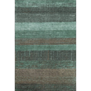 HomeRoots 9' X 12' Teal, Taupe & Sage Striped Washable Area Rug - UV Protected, Durable & Easy Care Design 694495