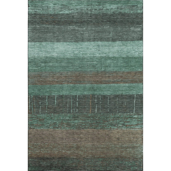 HomeRoots 9' X 12' Teal, Taupe & Sage Striped Washable Area Rug - UV Protected, Durable & Easy Care Design 694495