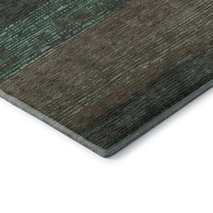 HomeRoots 9' X 12' Teal, Taupe & Sage Striped Washable Area Rug - UV Protected, Durable & Easy Care Design 694495