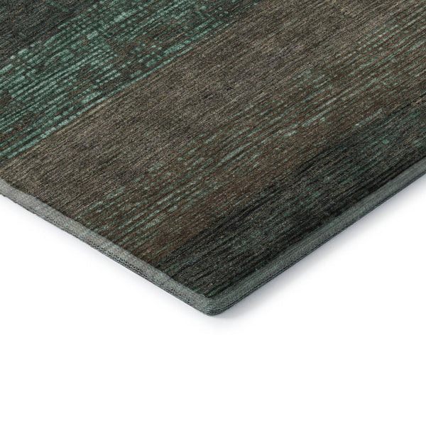HomeRoots 9' X 12' Teal, Taupe & Sage Striped Washable Area Rug - UV Protected, Durable & Easy Care Design 694495