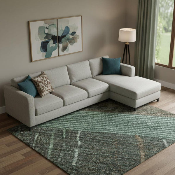 HomeRoots 10' Washable Teal Taupe & Sage Striped Area Rug - UV Protected, Stain Resistant, Durable Design 694496