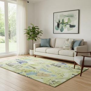 HomeRoots 5' X 8' Artichoke Green Geometric Washable Area Rug – UV Protected, Durable & Low-Maintenance Design 694498