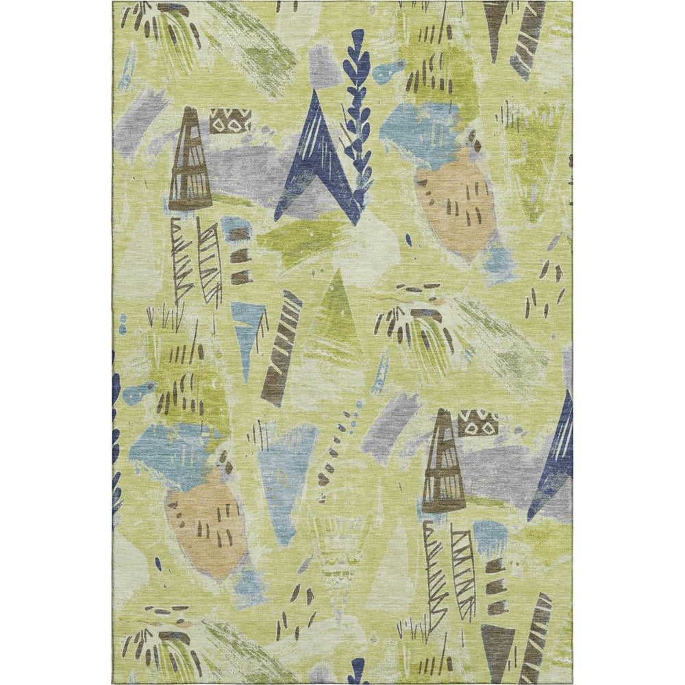 HomeRoots 5' X 8' Artichoke Green Geometric Washable Area Rug – UV Protected, Durable & Low-Maintenance Design 694498