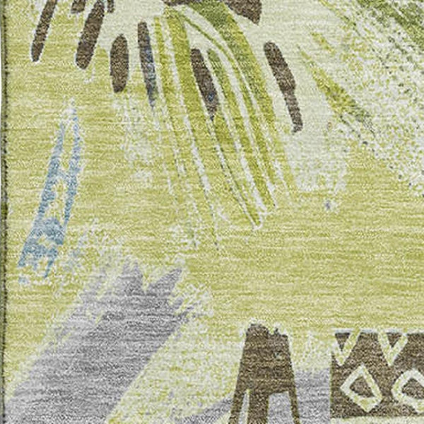 HomeRoots 5' X 8' Artichoke Green Geometric Washable Area Rug – UV Protected, Durable & Low-Maintenance Design 694498
