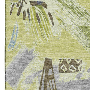 HomeRoots 5' X 8' Artichoke Green Geometric Washable Area Rug – UV Protected, Durable & Low-Maintenance Design 694498