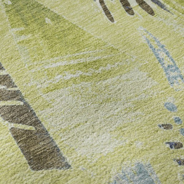 HomeRoots 8' Round Artichoke Green & Blue Geometric Washable Rug with UV Protection - Stylish, Durable Decor 694499