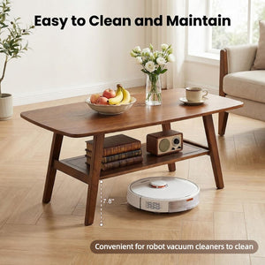 English Elm Mid Century Modern Solid Oak Two Tier Coffee Table with Open Shelf for Living Room Walnut W3204P469105