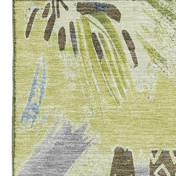 HomeRoots 8' Vibrant Artichoke Green & Blue Geometric Washable Area Rug - UV Protected, Durable & Stylish 694500