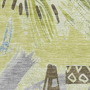 HomeRoots 9' Geometric Washable Area Rug in Artichoke Green & Blue - Durable, Stain-Resistant & UV Protected! 694501