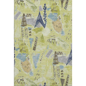 HomeRoots 10' X 14' Artichoke Green Geometric Area Rug - Washable, UV Protected, Perfect for Families & Pets! 694502