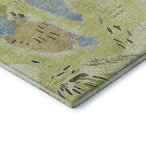 HomeRoots 10' X 14' Artichoke Green Geometric Area Rug - Washable, UV Protected, Perfect for Families & Pets! 694502