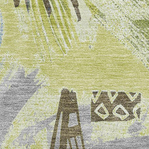HomeRoots 10' X 14' Artichoke Green Geometric Area Rug - Washable, UV Protected, Perfect for Families & Pets! 694502