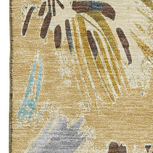 HomeRoots 5' Geometric Washable Area Rug in Gold, Blue & Ivory - Durable, UV Protected & Stain Resistant Design 694504
