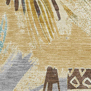 HomeRoots 8' Geometric Washable Area Rug in Gold, Blue & Ivory - UV Protected, Stain-Resistant Design for Homes 694506