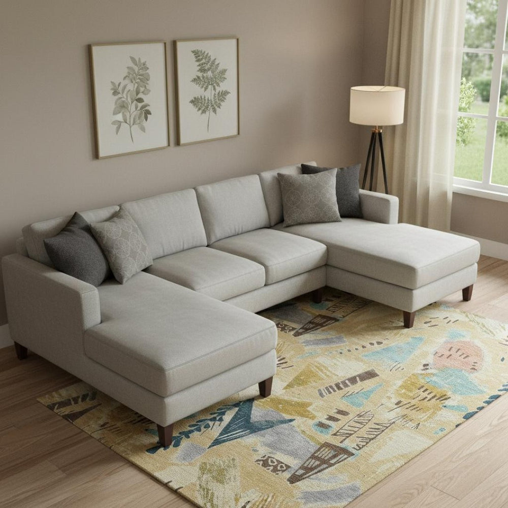 HomeRoots 9' X 12' Stylish Gold, Blue & Ivory Geometric Washable Area Rug with UV Protection for High-Traffic Rooms 694507