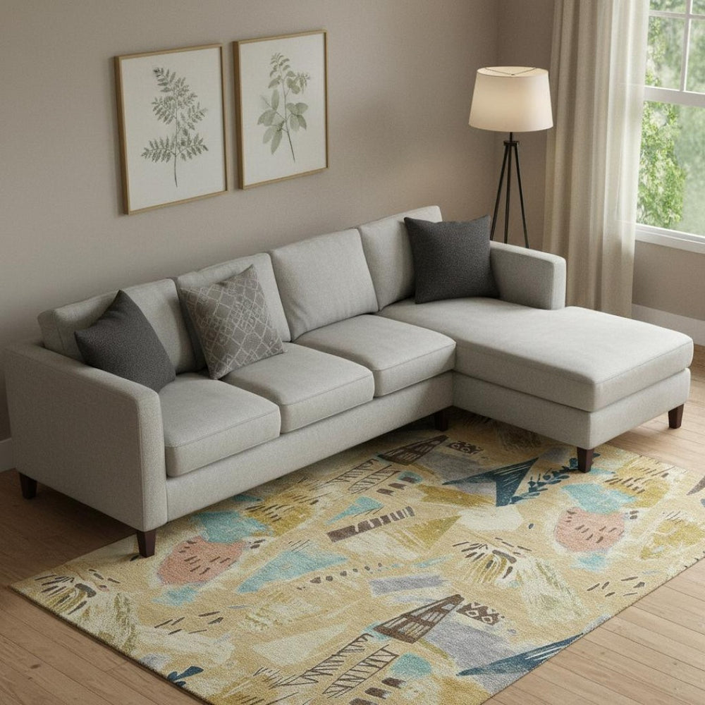 HomeRoots 10' X 14' Geometric Washable Area Rug in Gold, Blue, and Ivory - Durable, Stylish, UV Protected 694508
